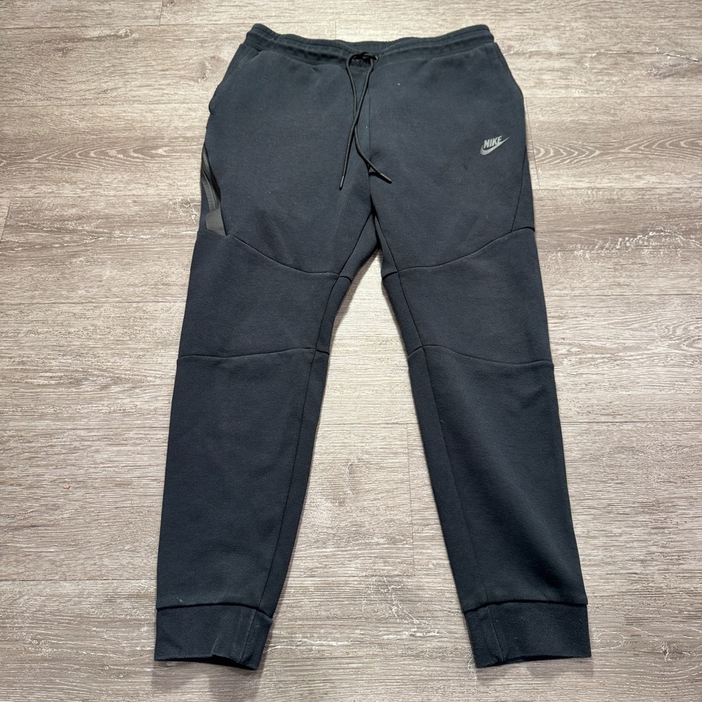 Nike Tech Pants Mens Large Black Fleece Sportswear Jogger Drawstring Zip Pocket